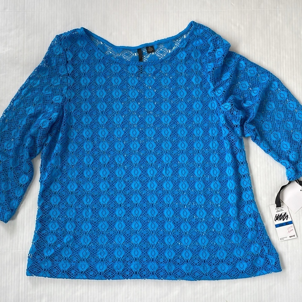 Skye's the Limit Vibrant Blue Lace Blouse Cover Up XL - Picture 11 of 14